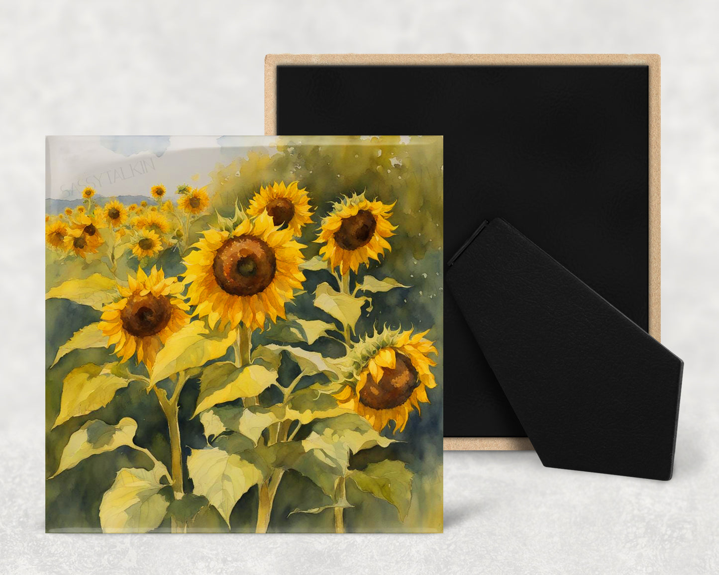 Art Tile, FL, Sunflowers, 4"x4" or 6"x6", Ceramic, watercolor, easel back