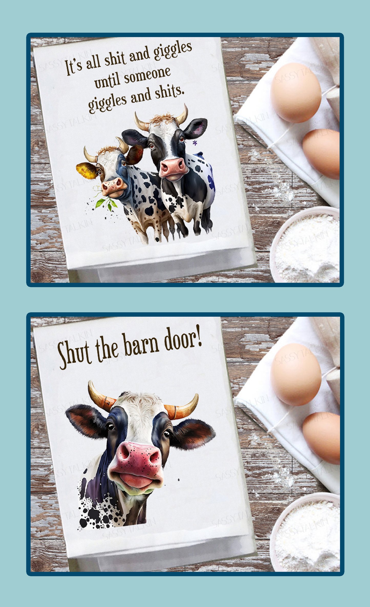 Country, Dish Towel, Cows, Shut the barn door
