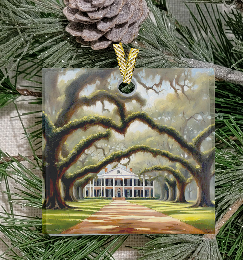 Christmas Ornament, Louisiana, Frosted Acrylic, Oak Alley Plantation