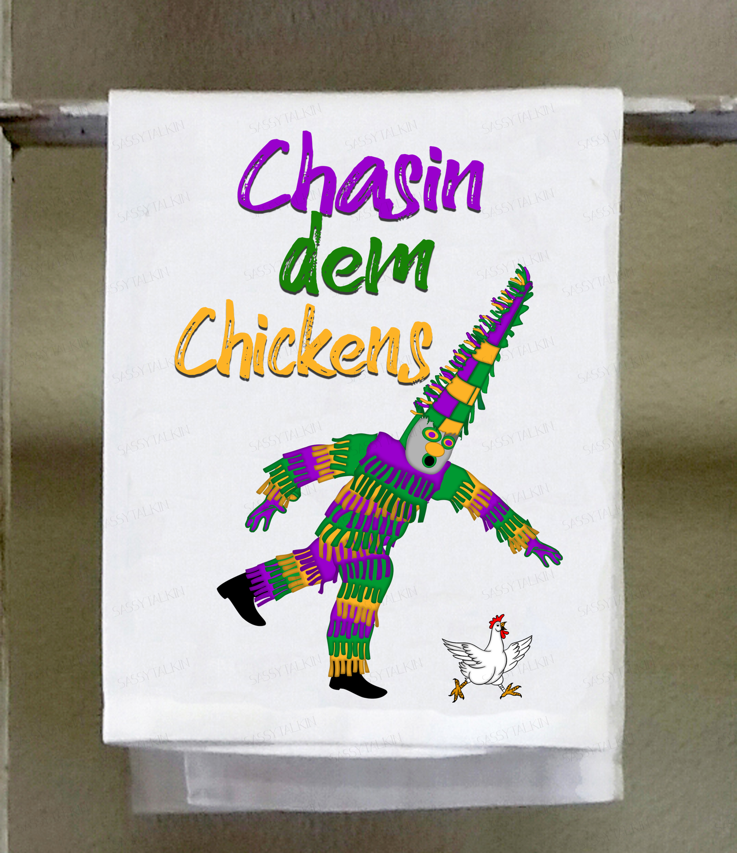 Dish Towel, Mardi Gras Chasin dem Chickens