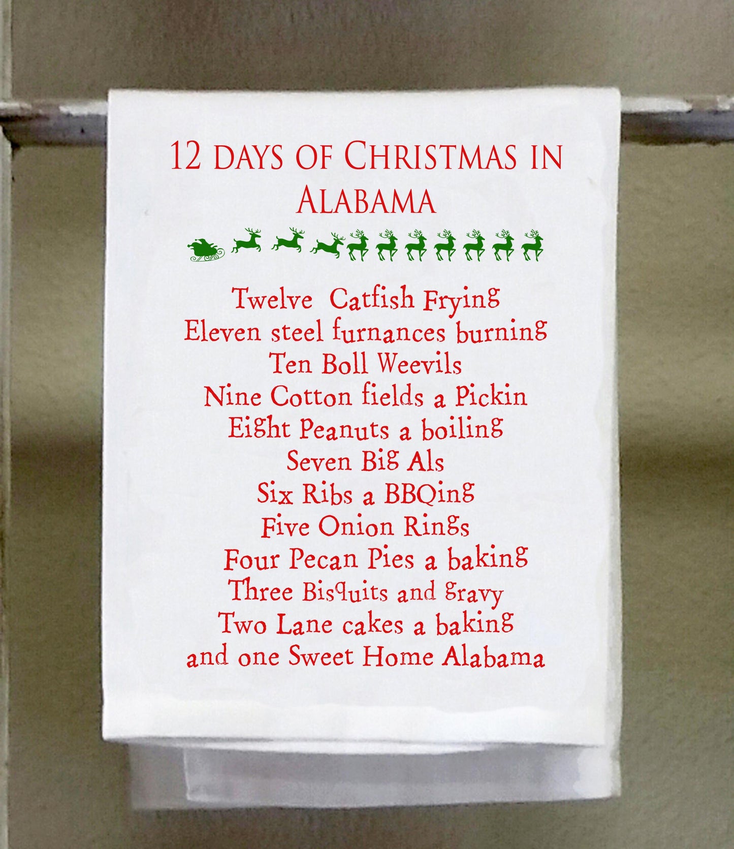 Christmas Dish Towel, 12 days of Christmas Alabama, Big Al