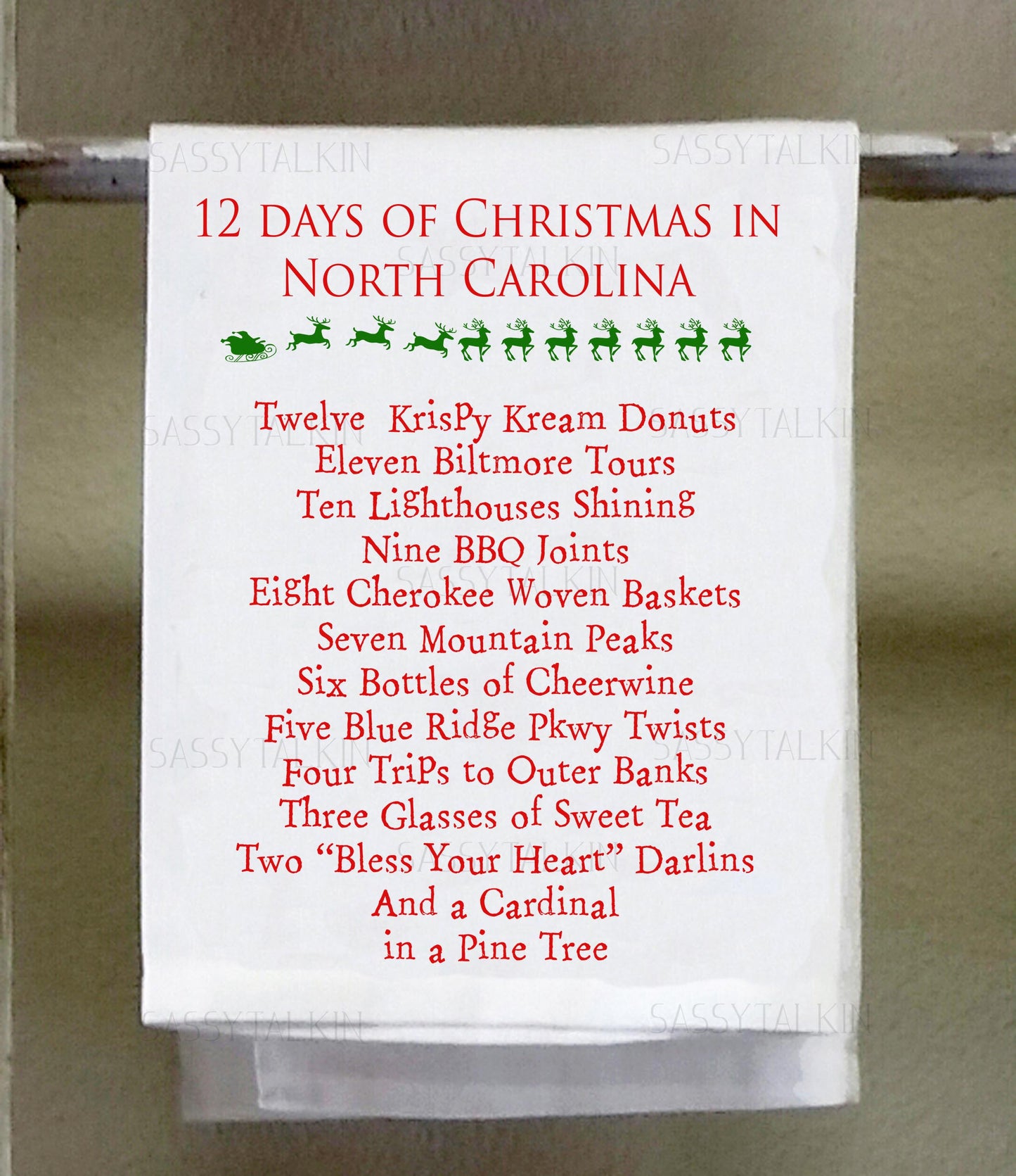 Christmas Dish Towel, 12 days of Christmas North Carolina