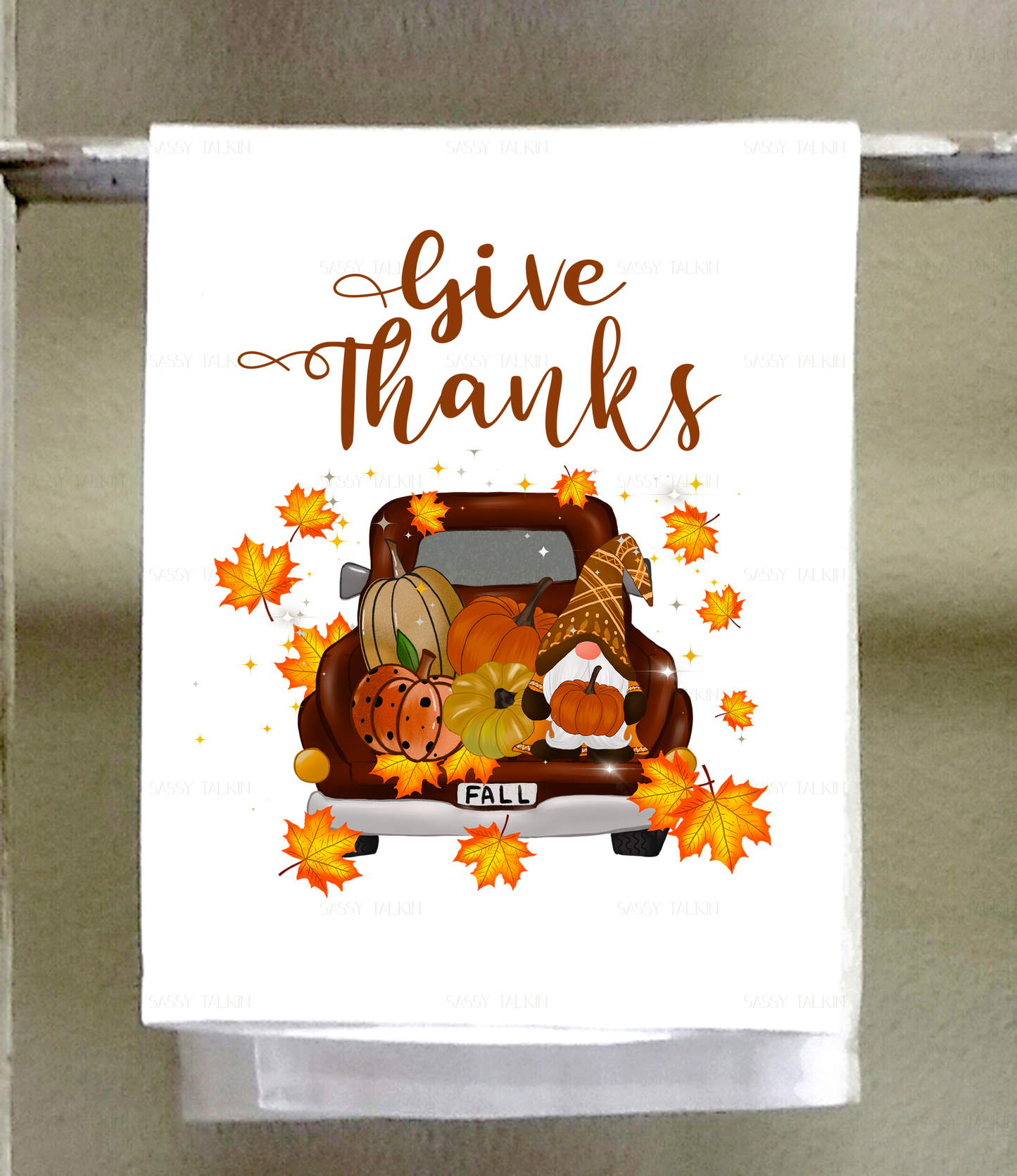 Fall Dish Towel, Give Thanks-Leaves