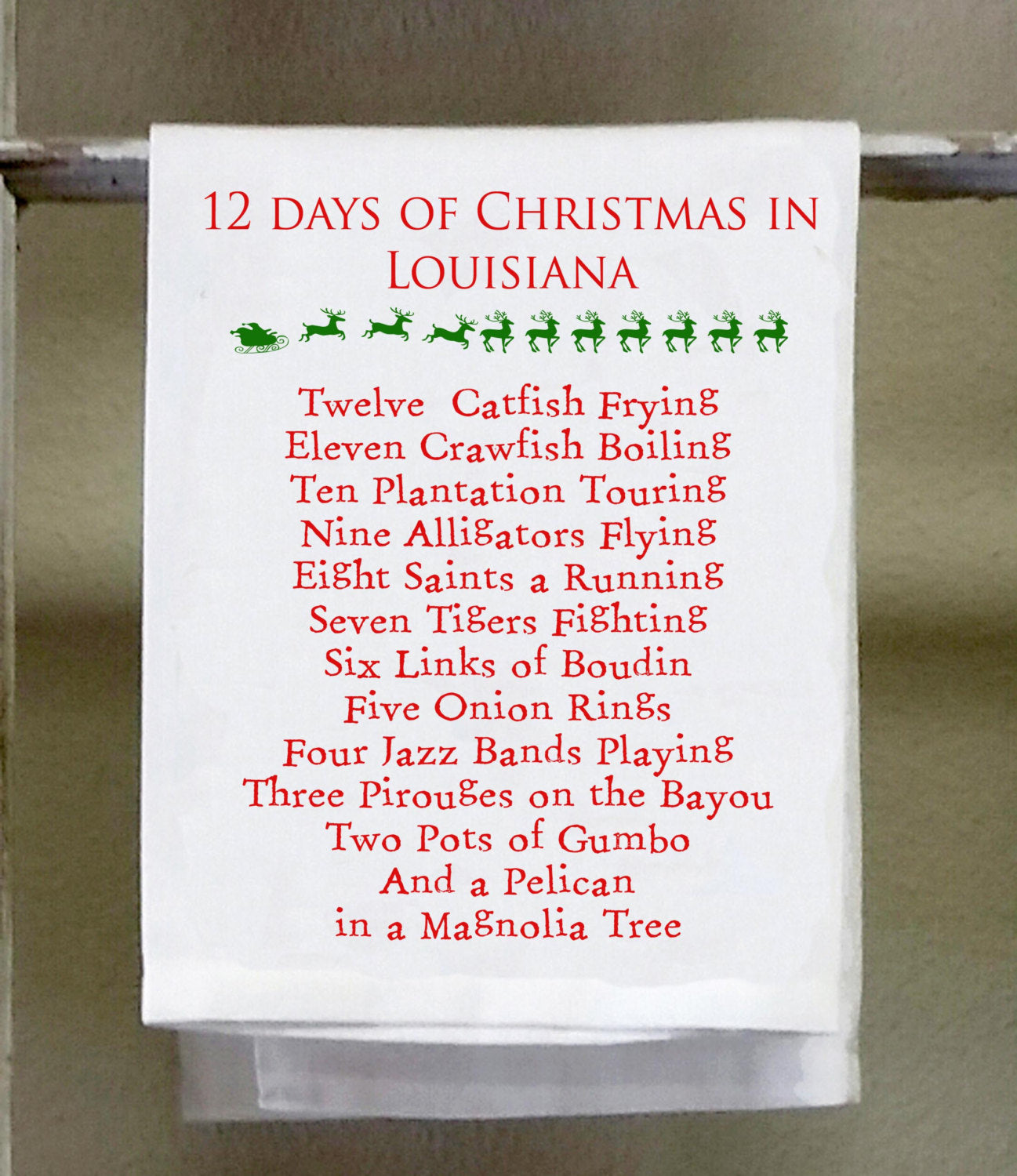 Christmas dish Towel, 12 days of Christmas Louisiana