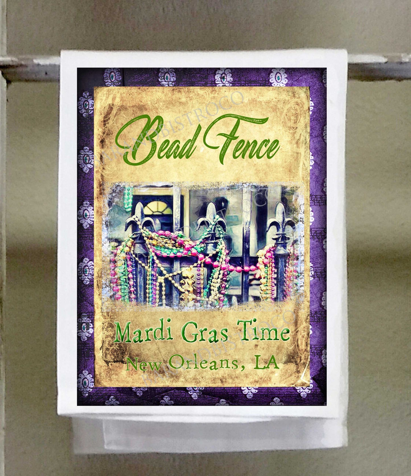 Mardi Gras , Dish Towel, New Orleans,LA  Flambeaux Collection of 6, Parade Float, Throw me Something Mister