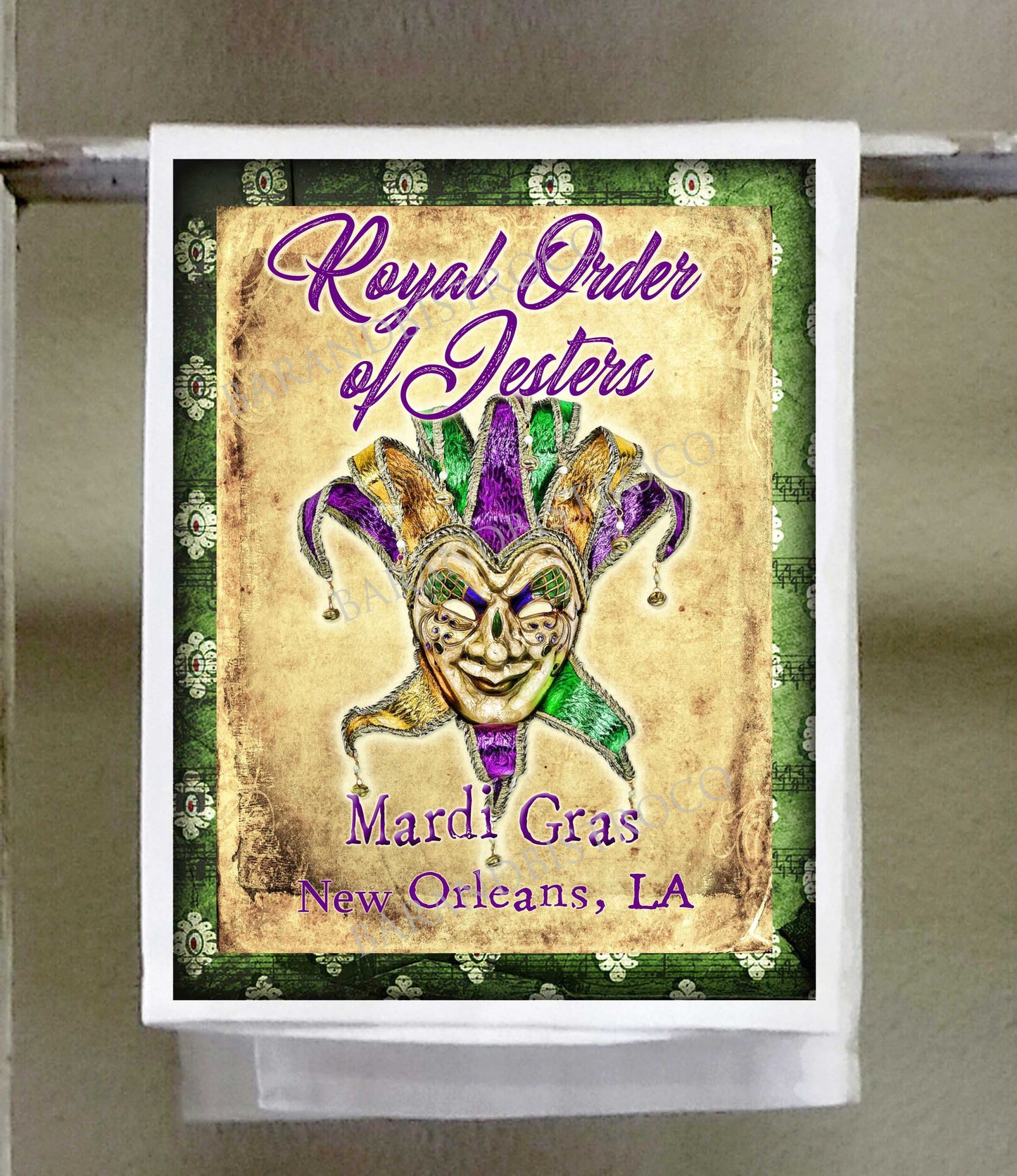 Mardi Gras , Dish Towel, New Orleans,LA  Flambeaux Collection of 6, Parade Float, Throw me Something Mister